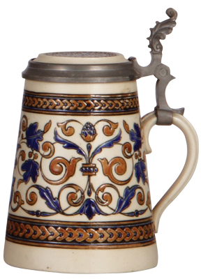 Mettlach stein, .4L, 1095, mosaic, inlaid lid, mint. - 2