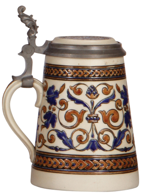 Mettlach stein, .4L, 1095, mosaic, inlaid lid, mint. - 3