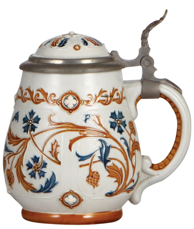 Mettlach stein, .5L, 1802, mosaic, inlaid lid, mint.