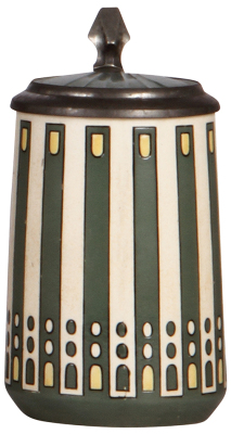 Mettlach stein, .5L, 3243, etched, Art Deco, inlaid lid, mint. - 2