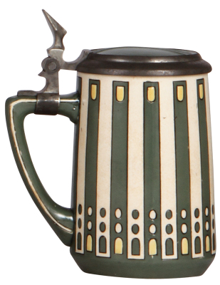 Mettlach stein, .5L, 3243, etched, Art Deco, inlaid lid, mint. - 3