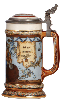 Mettlach stein, .5L, 1932, etched, by C. Warth, inlaid lid, mint. - 2