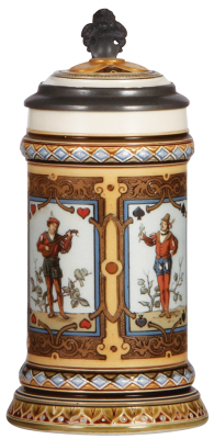 Mettlach stein, .5L, 1797, etched, inlaid lid, mint.