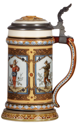 Mettlach stein, .5L, 1797, etched, inlaid lid, mint. - 2