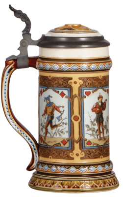 Mettlach stein, .5L, 1797, etched, inlaid lid, mint. - 3