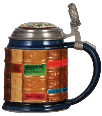 Mettlach stein, .5L, 2001H, decorated relief, Forestry Book stein, inlaid lid, mint. - 2