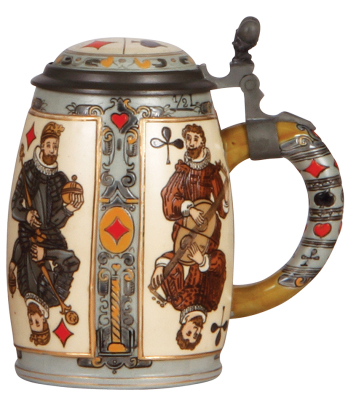 Mettlach stein, .5L, 2093, etched, Card stein, inlaid lid, mint. - 2