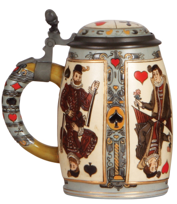 Mettlach stein, .5L, 2093, etched, Card stein, inlaid lid, mint. - 3