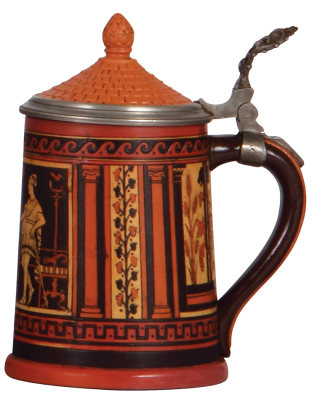 Mettlach stein, .5L, 2101, etched, inlaid lid, good repair of color flakes on base. - 2