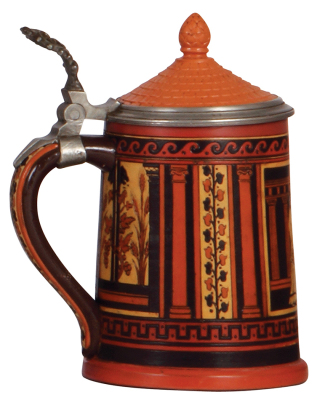 Mettlach stein, .5L, 2101, etched, inlaid lid, good repair of color flakes on base. - 3