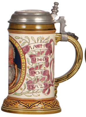 Mettlach stein, .5L, 2722, etched & glazed, inlaid lid, Shoemaker Occupation, mint. - 2