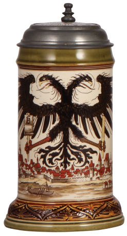 Mettlach stein, .5L, 2727, etched & glazed, inlaid lid, Printer Occupation, mint.