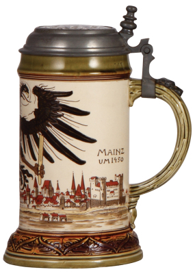 Mettlach stein, .5L, 2727, etched & glazed, inlaid lid, Printer Occupation, mint. - 2