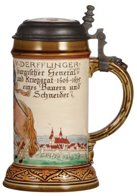 Mettlach stein, .5L, 2720, etched & glazed, inlaid lid, Tailor Occupation, mint. - 2