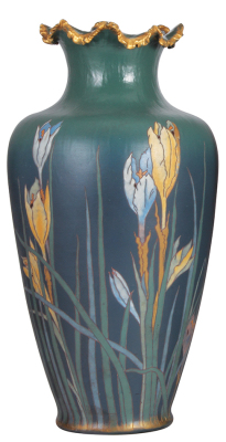 Mettlach vase, 21.0" ht.,  2571, hand-engraved, Art Nouveau, excellent repair of a small base chip.