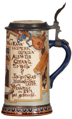 Mettlach stein, .5L, 2520, etched, by H. Schlitt, inlaid lid, mint.  - 2