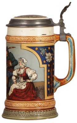 Mettlach stein, .5L, 2441, etched, inlaid lid, mint. - 2