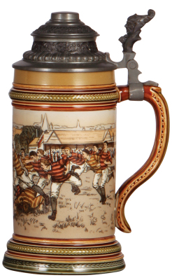 Mettlach stein, .5L, 2324, etched, pewter lid, minor color wear on top rim. - 2