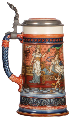 Mettlach stein, 1.0L, 2401, etched, inlaid lid, mint. - 3