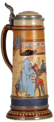 Mettlach stein, 2.5L, 15.8" ht., 2751, etched, by H. Schlitt, inlaid lid, mint. - 2