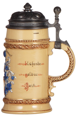 Mettlach stein, .5L, not numbered, decorated relief, Paulu seis Panier!, pewter lid, mint. - 2