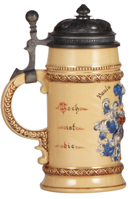 Mettlach stein, .5L, not numbered, decorated relief, Paulu seis Panier!, pewter lid, mint. - 3