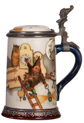 Mettlach stein, .5L, 2092, etched, by H. Schlitt, inlaid lid, mint.