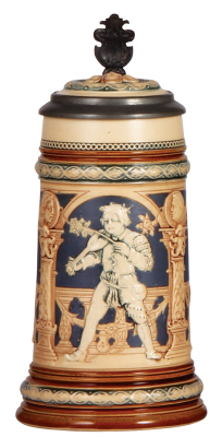 Mettlach stein, .5L, 2131, relief, inlaid lid, mint.