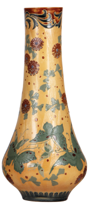 Mettlach vase, 15.4" ht., 2456, decorated relief, mint.
