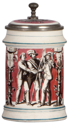 Mettlach stein, .5L, parian ware, 4F, Gut Heil!, inlaid lid: Gut Heil!, mint.