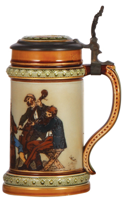 Mettlach stein, .5L, 1471, etched, inlaid lid, mint. - 2