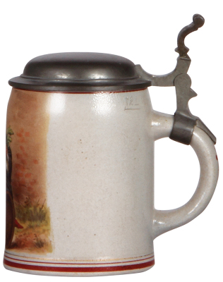 Stoneware stein, .5L, transfer & hand-painted, marked Pauson München, Münchener Kindl, pewter lid, mint. - 2