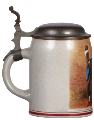 Stoneware stein, .5L, transfer & hand-painted, marked Pauson München, Münchener Kindl, pewter lid, mint. - 3
