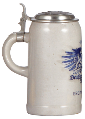 Stoneware stein, 1.0L, impressed & relief, marked KW, Deutsches Museum, München, Eröffnet 7. Mai 1925, relief pewter lid: Wagner Bräu, München, mint. - 3