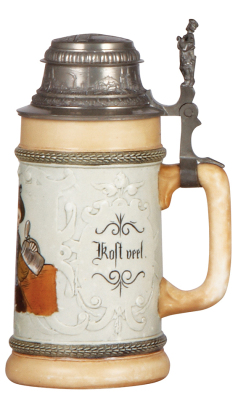 Porcelain stein, .5L, etched, marked H.R., 220, by Hauber & Reuther, pewter lid with: Landesausstellung Nürnberg 1896 in relief, mint. - 2