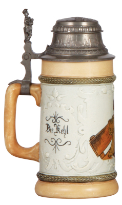 Porcelain stein, .5L, etched, marked H.R., 220, by Hauber & Reuther, pewter lid with: Landesausstellung Nürnberg 1896 in relief, mint. - 3