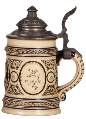 Pottery stein, .5L, relief, marked 395, the inventor of shorthand, pewter lid, mint. - 2