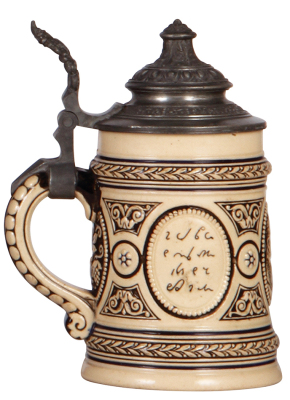 Pottery stein, .5L, relief, marked 395, the inventor of shorthand, pewter lid, mint. - 3