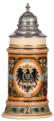Pottery stein, .5L, relief, marked C.S.A. Wiederhold Berlin, Post & Telegraph, pewter lid, mint.