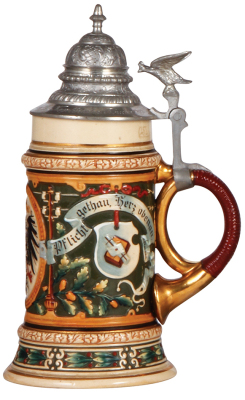 Pottery stein, .5L, relief, marked C.S.A. Wiederhold Berlin, Post & Telegraph, pewter lid, mint. - 2