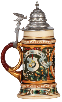 Pottery stein, .5L, relief, marked C.S.A. Wiederhold Berlin, Post & Telegraph, pewter lid, mint. - 3