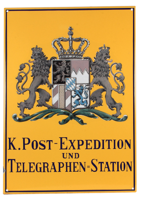Enameled metal sign, 22.0" x 31.5", K. Post Expedition und Telegraphen Station, 1 inch enameling chip on edge, otherwise in good condition.
