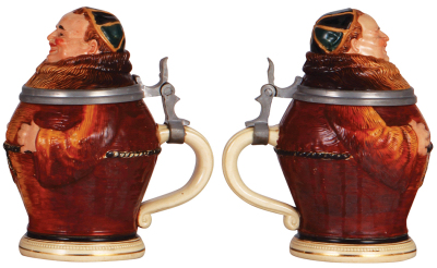 Two Character steins, .5L, pottery, Monks, first marked M. & W. Gr., pewter lid; second, marked 67, both mint. - 3