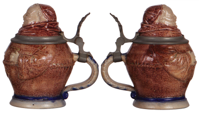 Two Character stein, .5L, pottery, Monk; stoneware, Monk, blue & purple salt glazes, both mint. - 3