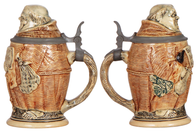 Three Character steins, .25L & .3L pottery, Monks, first marked 654, others marked M. & W. Gr., mint. - 2