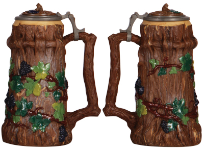 Mettlach stein, 1.0L, earlyware, relief, inlaid lid, inlay finial chipped, body mint. - 2