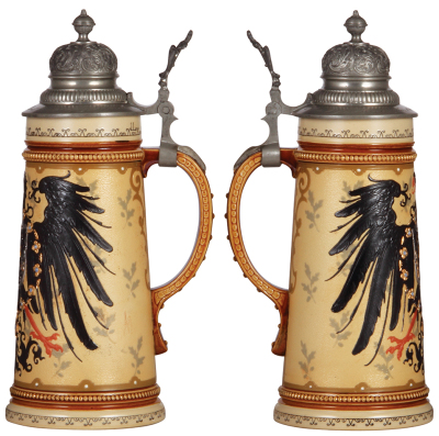 Mettlach stein, 1.0L, 2204, decorated relief, pewter lid, mint. - 2