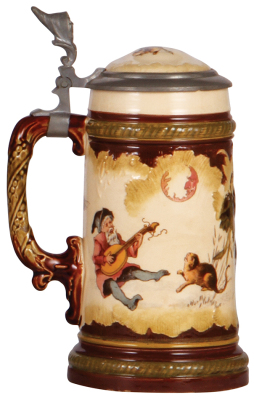 Mettlach stein, .3L, 966 [2184], PUG, inlaid lid, mint. - 2