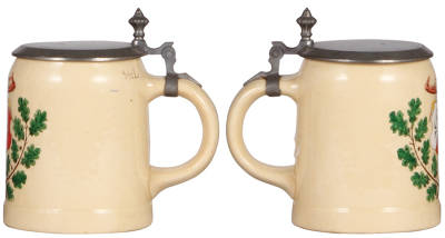 Mettlach stein, .5L, 1526, print-over-glaze, Gut Heil!, 4F, pewter lid, some glaze flaking on white color. - 2