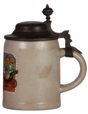 Stoneware stein, .25L, transfer & hand-painted, children, pewter lid, mint. - 2